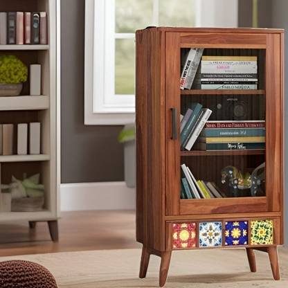 Shagun Arts Solid Sheesham Wood Book Shelf With Door & Drawer For Library/ Study Room || Solid Wood Close Book Shelf