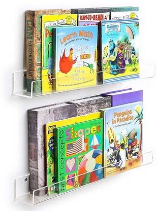 Indian Decor 222305 Acrylic Invisible Floating Bookshelf 24 inch Metal Semi-Open Book Shelf