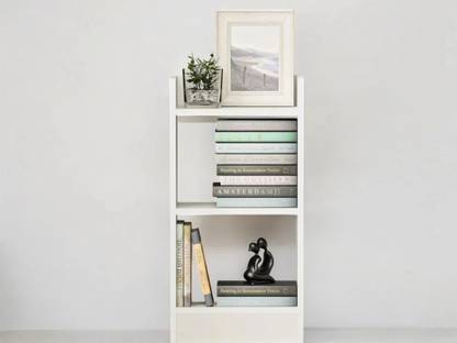 Enigmatic Woodworks 2 Tier White Book Shelf | Compact DIY Wooden Storage Rack for Home & Office | Engineered Wood Open Book Shelf