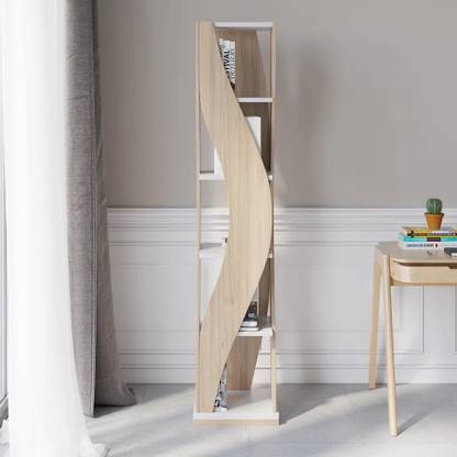 NG Decor 5-Tier Geometric Bookshelf Curved Shape Industrial Bookcase in Rotating Engineered Wood Open Book Shelf