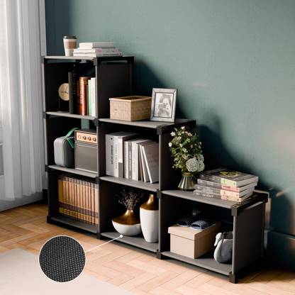 DWELLIT Modular 6-Tier Step type Storage Shelf with Stackable Cubes & Adjustable Design Plastic Open Book Shelf