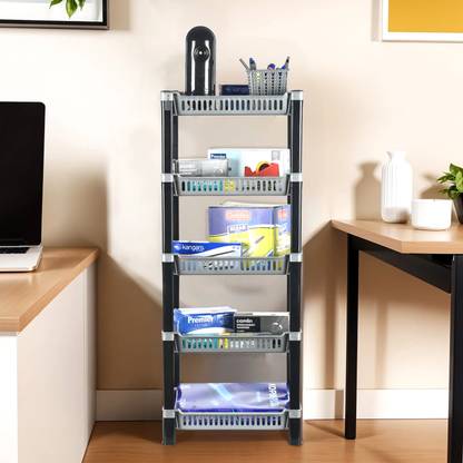 HOMESTIC by Kuber Industries 5-Tier Multipurpose Racks For Storage | Kids Toy Organizer | Silver Plastic Open Book Shelf