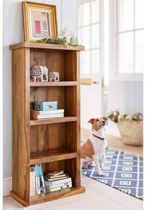WOODTREND Solid Sheesham Wood Book Shelf With Glass Door And Multiple Storage Shelves Solid Wood Open Book Shelf
