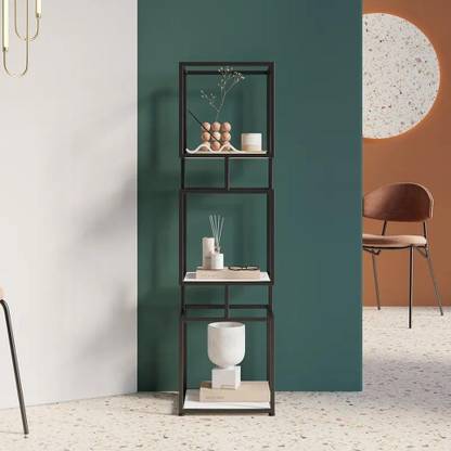 NG Decor Tier Modern Black Cube Bookcase with Metal Tower Display Shelf Engineered Wood Open Book Shelf