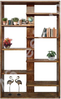 TreeTreasure Modern Wooden Geometric Bookcase | 6ft Tall | Open Display Unit | Room Shelf Solid Wood Open Book Shelf
