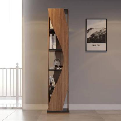 NG Decor 5-Tier Geometric Bookshelf Curved Shape Industrial Bookcase in Rotating Engineered Wood Open Book Shelf