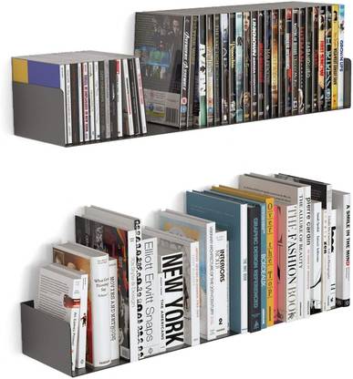 Livzing 24" Floating Heavy Metal Book Shelf – Wall Mount Rack- ( Set of 2, Black) Metal Open Book Shelf