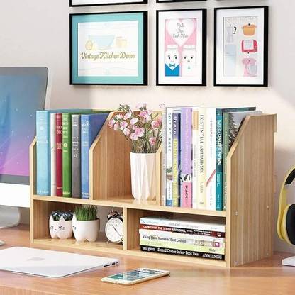 Indian Decor 81614 Bookshelf MDF Bookshelf Simple Mini Desktop Shelf Storage Rack Metal Semi-Open Book Shelf