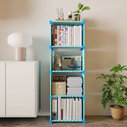 DWELLIT Modular 4-Tier Step type Storage Shelf with Stackable Cubes & Adjustable Design Plastic Open Book Shelf