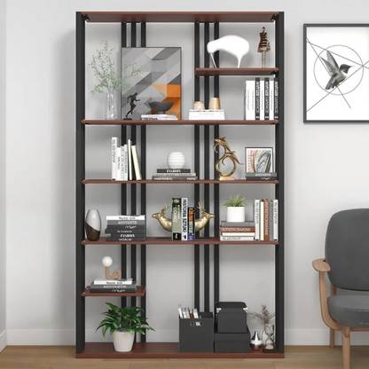 NG Decor 78" Modern Steel Etagere Bookshelf Display Shelving 6-Shelf Tall Book Shelf Engineered Wood Open Book Shelf