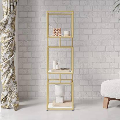 NG Decor Tier Modern Gold Cube Bookcase with Metal Tower Display Shelf Engineered Wood Open Book Shelf