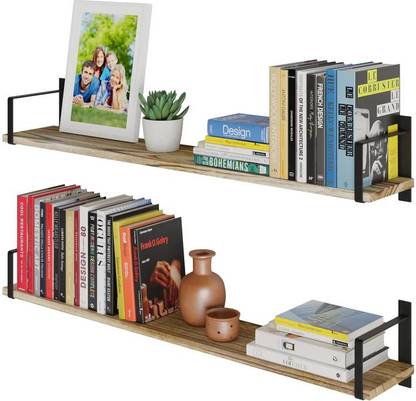 NiandNia Wall Shelves for Living Room Decor, Floating Bookshelf Set of 2 Solid Wood Open Book Shelf