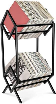 Indian Decor 455050 Vinyl Record Storage Holder - Black Vinyl Storage Rack Metal Metal Semi-Open Book Shelf