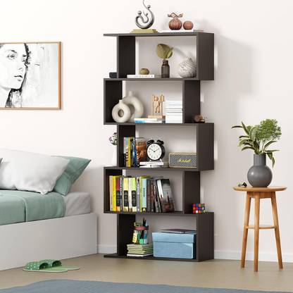 FORKTAIL 5 Layer Ladder Bookshelf S Shaped Engineered Wood Bookcase Engineered Wood Open Book Shelf