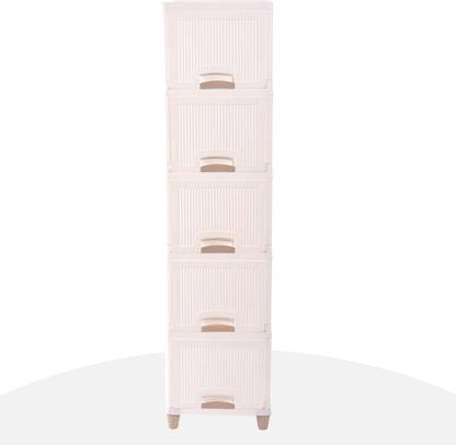 Novatic Plastic Drawer 5 Shelf Clothes Cabinet For Storage Wardrobe, Clothes Cupboard Plastic 5 Door Wardrobe