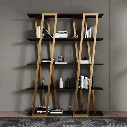 NG Decor Modern Parallel Etagere Bookshelf in Black Engineered Wood Open Book Shelf