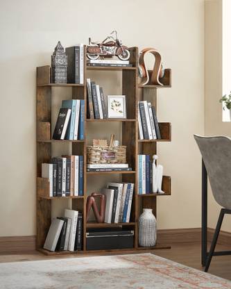 Oakcraft Bookshelf, Tree-Shaped Bookcase with 13 Storage Shelves, Rounded Corners Engineered Wood Open Book Shelf