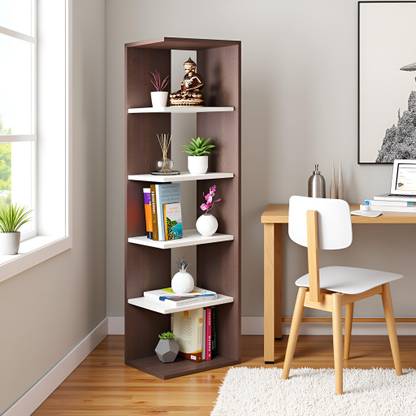 FURNEASER Rowbell 5 Tier Bookcase, Multipurpose Book Cabinet, Corner Display Rack, Engineered Wood Open Book Shelf