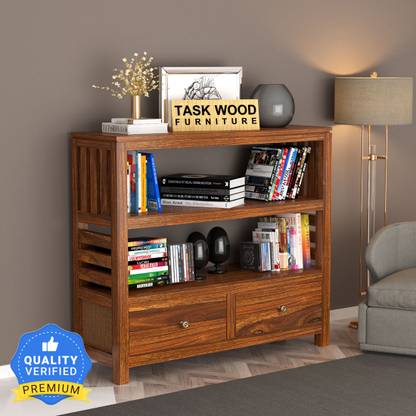 Taskwood Furniture Premium Quality Sheesham Wood/Plywood Semi-open Book Shelf For Study Room Solid Wood Semi-Open Book Shelf