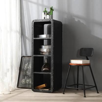 NG Decor Industrial 4 Shelf Bookshelf Metal Bookcase Brushed Black Display Shelf Metal Open Book Shelf
