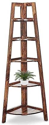 GAF Sheesham Wood 5 Shelves Corner Book Shelf Solid Wood Open Book Shelf