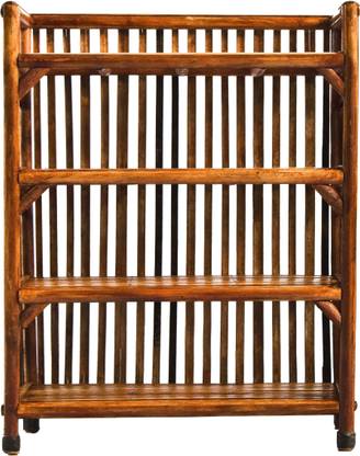 ZAANCREATION Bamboo Wooden Shoe Racks Slipper Stand Chappal Storage Multi-Purpose Bamboo Open Book Shelf
