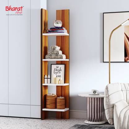 Bharat Lifestyle Mayor Engineered Wood Open Book Shelf  (Finish Color – White and Brown, Knock Down)