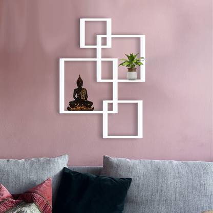 Usha Shriram Set of 4 Intersecting Wall Mount Shelves | Easy Install | Long Lasting | White Engineered Wood Open Book Shelf