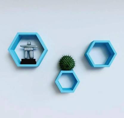 Art House Wall Mounted Hexagon Shape Wooden Wall Shelves for Wall Decor Set of 3 Engineered Wood Semi-Open Book Shelf