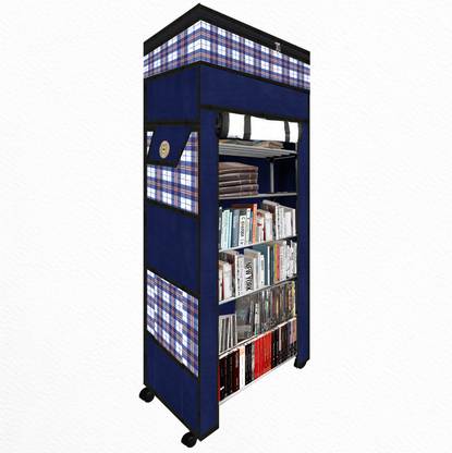 Trendy Multipurpose Foldable Wardrobe for Home with Cover | 360 ° Rotating Wheels Metal Semi-Open Book Shelf