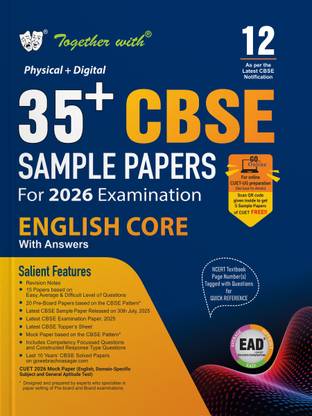 Together with 35+ CBSE Sample Papers Class 12 English Core for 2026 Board Exam | EAD series in Physical + Digital edition includes Solved & unsolved Papers with CBQs & Topper’s Answer Sheet