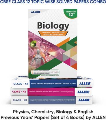 CBSE Class 12 Topic wise Solved Papers Combo: Physics, Chemistry, Biology, English - Previous Years' Papers (Set of 4 Books) by ALLEN