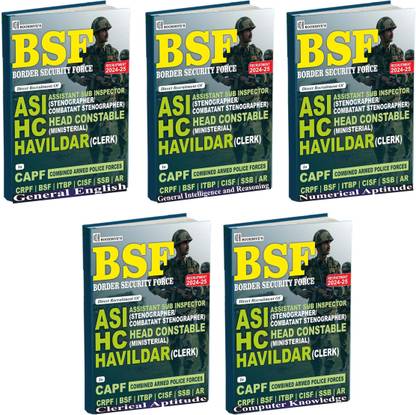 BSF HCM Head Constable Ministerial / ASI / Havildar, CAPFs (CRPF, ITBP, CISF, SSB, AR) Set of FIVE Bookles 2024-25