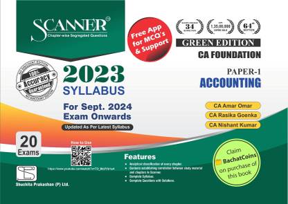 Accounting (Paper 1 | CA Foundation) Scanner - Including questions and solutions | 2023 Syllabus | Applicable for September 2024 Exam Onwards | Green Edition