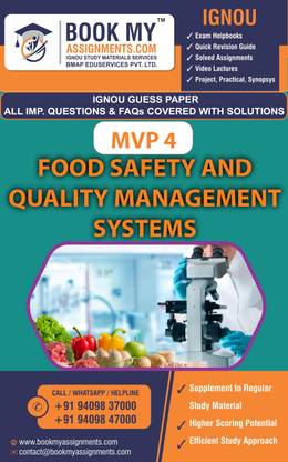 IGNOU MVP 004 Food Safety and Quality Management Systems | Guess Paper | Important Question Answer |Master of Science in Food Safety and Quality Management (MSCFSQM)