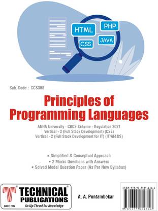 Principles of Programming Languages for BE Anna University R21 CBCS (Vertical II - CSE / IT / AI&DS - CCS358)