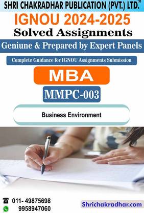 IGNOU MMPC 3 Solved Assignment 2024-25 Business Environment IGNOU Solved Assignment IGNOU MBA-New IGNOU Master of Business Administration (Banking & Finance) (2024-2025) mmpc3