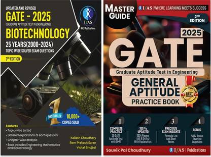 Gate Biotechnology Books for Topicwise Solved Exam Practice Questions (Complete Package 2 Books)  - 2026 [Set of 2 Books] | Previous Year Solved Papers (2000 to 2024) Topic Wise Sorted with Detailed Explanations | 2000+ MCQs & 25 Practice Sets | Best Seller Question Bank for GATE BT, Life Sciences & Aptitude Exams in India | IFAS Publications