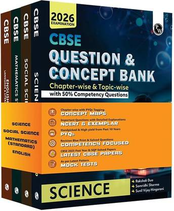 PW CBSE Question & Concept Bank (QCB) Class 10 Mathematics (Standard), Science, Social Science, English Combo Set of 4 Books Chapterwise & Topicwise Solved Questions For 2026 Exams