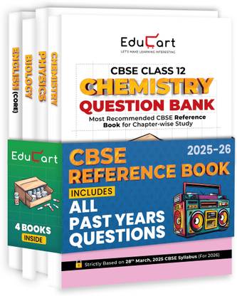 Educart CBSE Question Bank Class 12 2025-26 Physics, Chemistry, Biology and English on New Syllabus 2025-26 (Includes Past Years Solved Questions) Set of 4 Books