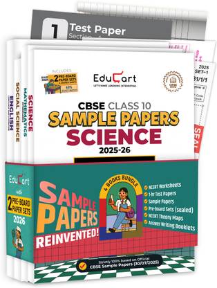 Educart CBSE Sample Paper Class 10 2025-26 - Science, Mathematics Standard, Social Science & English (Introducing exclusive step-by-step new practice concept on 2026 pattern) Set of 4 Books - Sample Paper Class 10 2025-26