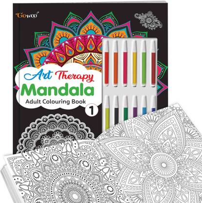 Mandala Art Kit for Adults & Kids :- Art Therapy Mandala Adult Colouring Book 1 : Refreshing Mandala - Colouring Book, Coloring Adventure Book with 12 Sketch Pens, Tear-Out Sheets Included!