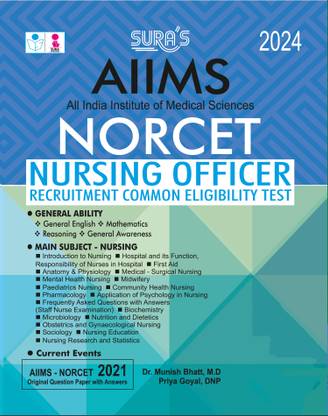 SURA`S AIIMS NORCET Nursing Officer Common Eligibility Test Exam Book Guide English 2024