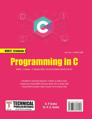 PROGRAMMING IN C MSBTE - K Scheme - FY DIPLOMA (SEM II - CE/CSE/IT/AI&ML/ECE/E&TC/ELEX - 312303/312009)