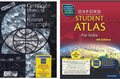 Combo of ( Certificate Physical And Human Geography + Oxford Student Atlas for India )