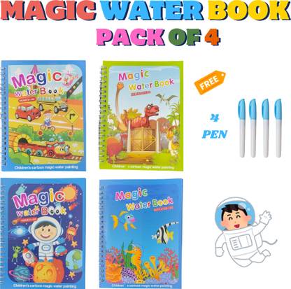 Water Magic Book Pack of 4 Water Quick Dry Book Water Coloring Book Doodle with 4 Disc
