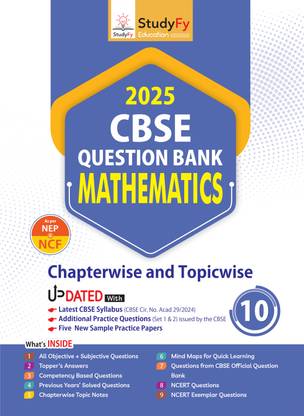 StudyFy CBSE Question Bank Class 10 Mathematics For 2025 Board Exams | Chapterwise & Topicwise | 5 New Sample Practice Papers