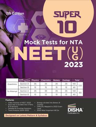 Super 10 Mock Tests for New Pattern Nta Neet (Ug) 20237th Edition | Physics, Chemistry, Biologypcb | Optional Questions | 5 Statement MCQS | Mock Tests | 100% Solutions | Improve Your Speed, Strike Rate & Score