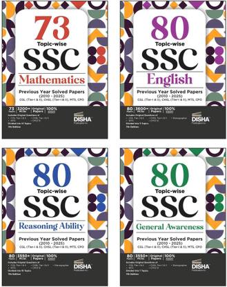 Combo (set of 4 Books) 80 Topic-wise 2025 - 2010 SSC Mathematics, English, Reasoning & General Awareness Solved Papers - CGL (Tier I & II), CHSL (Tier I & II), MTS, CPO & Stenographer 7th Edition