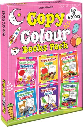 Copy Colour Book - 1 to 6 (Pack) - Books for Kids 3–5 Yr.| Animals, Birds, Flowers, Fruits, Transport, Vegetables|Fun Preschool Activity to Learn Colours & Object Names|Large Images & Thick Paper|Early Learning Educational Books